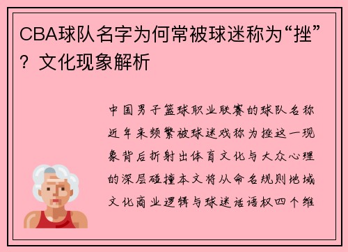 CBA球队名字为何常被球迷称为“挫”？文化现象解析